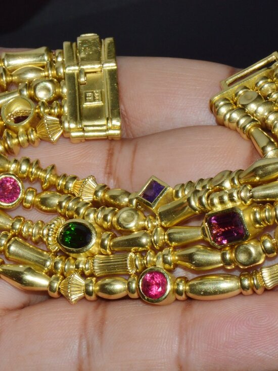 Designer Seidengang Natural Tourmaline Amethst Garnet 18K Solid Gold Bracelet - Picture 11 of 14